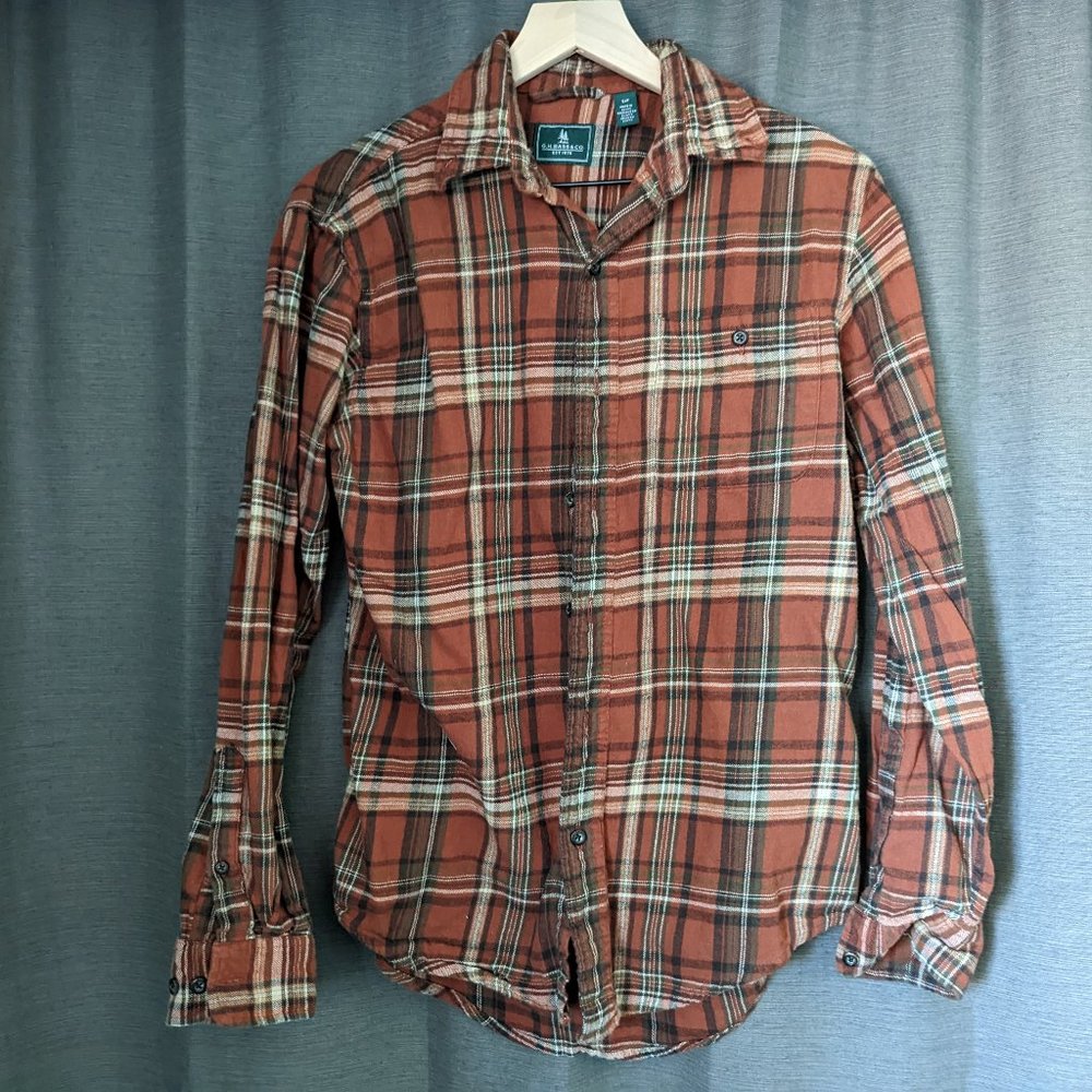 Men's G.H. Bass & Co Size S Rust/Red/Brown Plaid 100% Cotton Flannel Long-Sleeve